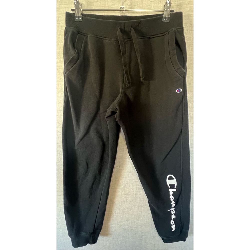Boys/Kids Champion Black Jogger Style Sweatpants With Logo On Front